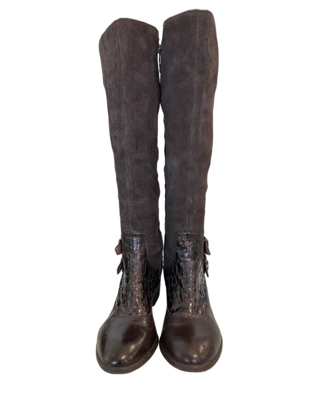 Donald J Pliner Boots Size 7 Dulce Riding Croc Embossed Dark Brown Chestnut Boho - Picture 2 of 8
